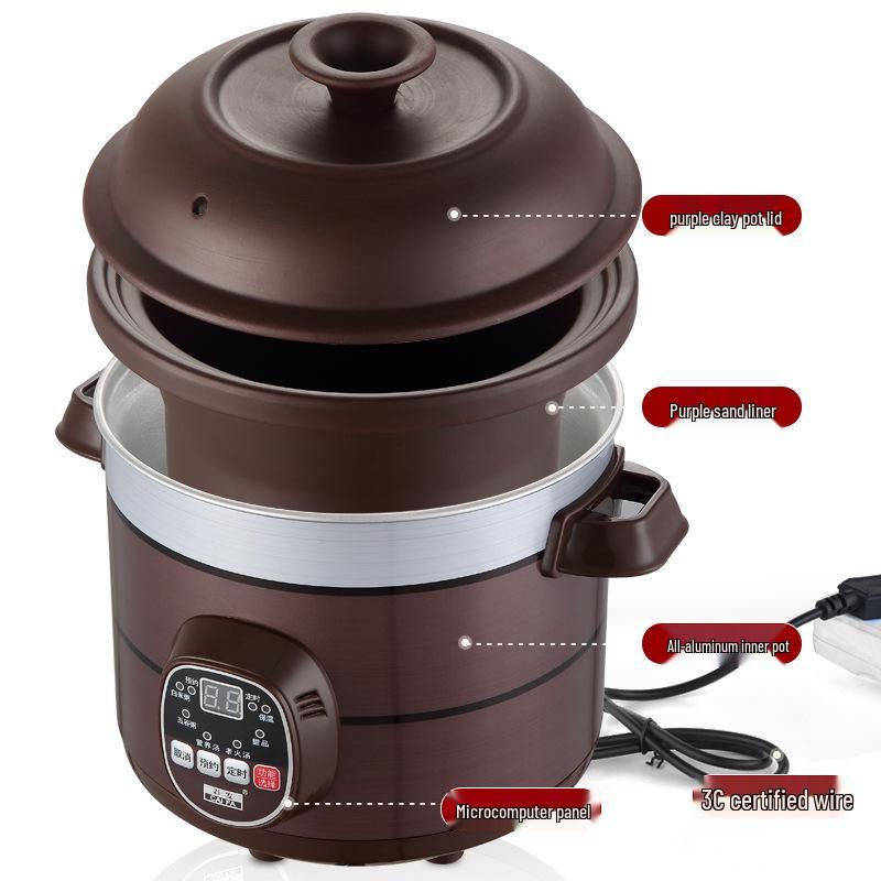 Fully Automatic Intelligent Electric Slow Cooker: Multifunctional Purple Clay Pot for Soup, Porridge, and Health Preserving Casserole.