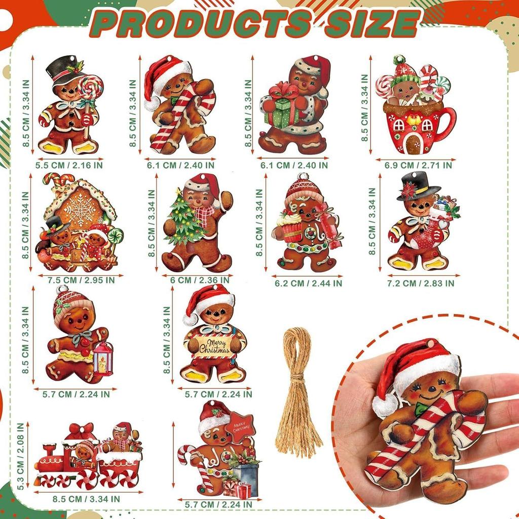 16Pcs Christmas Decorations, Gingerbread House Ornaments, Festive Tree Hanging Decor for Holiday Party, Classroom and Office, Family Activity