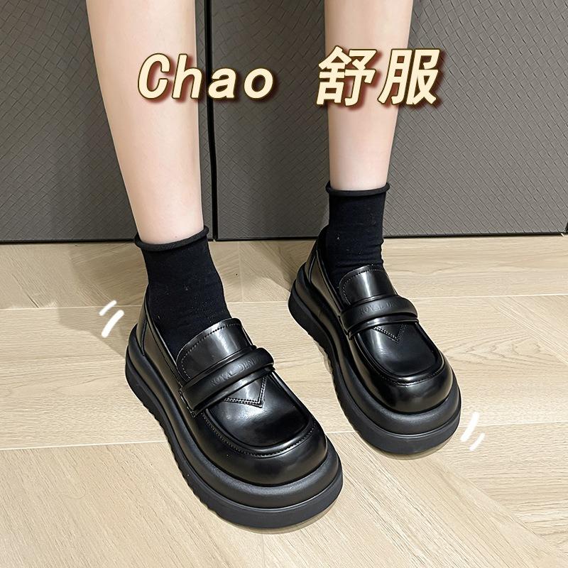 One-pedal women's spring new trendy with small thick-soled muffin British small leather shoes women's single shoes