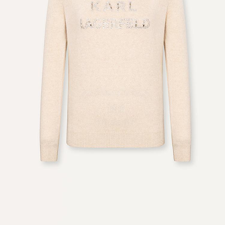 Karl Lagerfeld Casual Commuting Gathering Outing Light Luxury Letter Logo Round Neck Long Sleeve Cashmere Sweater Women Sweater Beige E41W2059