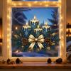 Winter Holiday Glass Stickers Christmas Candle Static Stickers, Removable Window Cling with Bow Pinecone And Pine Reusable Branch Pattern, Blue