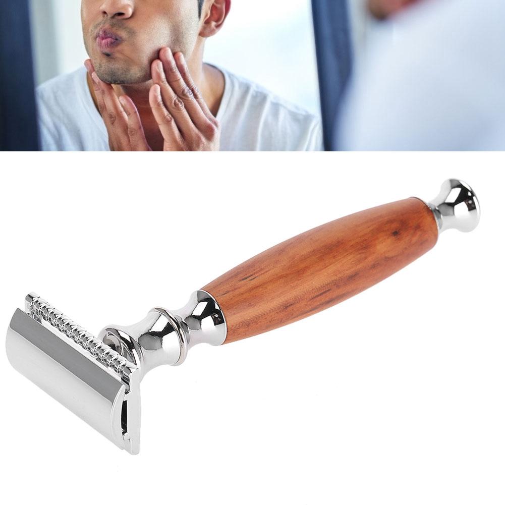 Classic Men Anti Skid Wood Handle Dual Blade Shaver Vintage Style Manual Razor (Mahogany)