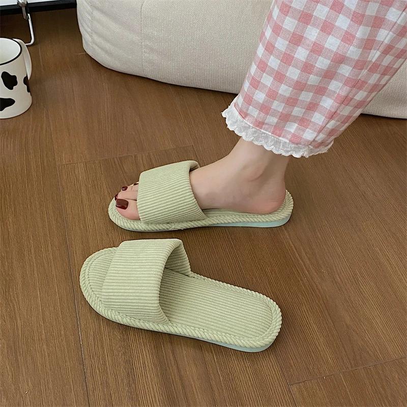 2024Japanese Style Silent Hemp Slippers Women's Indoor Wooden Floor Anti-slip Thick Bottom Couple Cotton Slippers Four Seasons