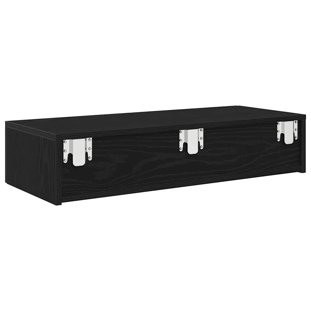 Wall Mounted Shelf with Drawers Black 80 X 33 X 17 Cm Particleboard