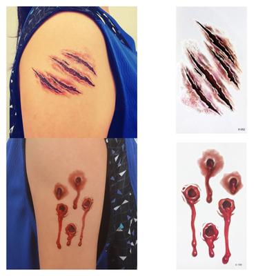 9Pcs Halloween Scar Tattoo Stickers Realistic Fake Wound Stitch Scab Waterproof Temporary Zombie Makeup Props for Kids Adults Boys Girls
