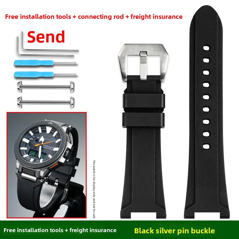 Soft FKM strap For Casio PROTREK series PRX-8000T/YT PRX-8001YT watch band Men fluororubber bracelet wristband watch Accessories