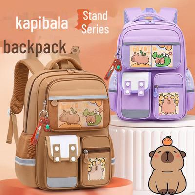 Capybara Large Capacity Lightweight Backpack for Grades 1-6: Dirt-Resistant and Cute for Boys and Girls
