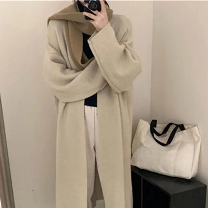 Pletené dlouhé kardigany pro ženy Kabáty Jednobarevný Podzim Zima Svetr Otevřený steh Módní svrchní oblečení Elegantní Ležérní kardigan