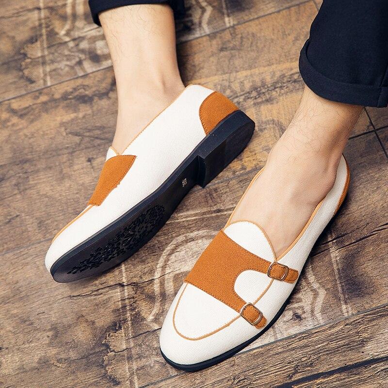 Canvas Lederschuhe Herren Casual Luxury Brand Handgefertigte Halbschuhe Herren Slipper Flats Fahrschuhe Abendschuhe Weiß Grün Mokassins N0 -28