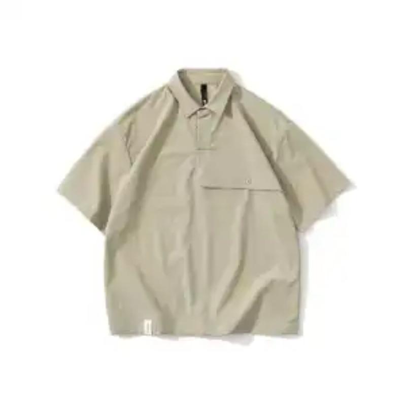 Men's Oversized Polo Shirt Casual Loose Fit Short Sleeve With Pocket Khaki