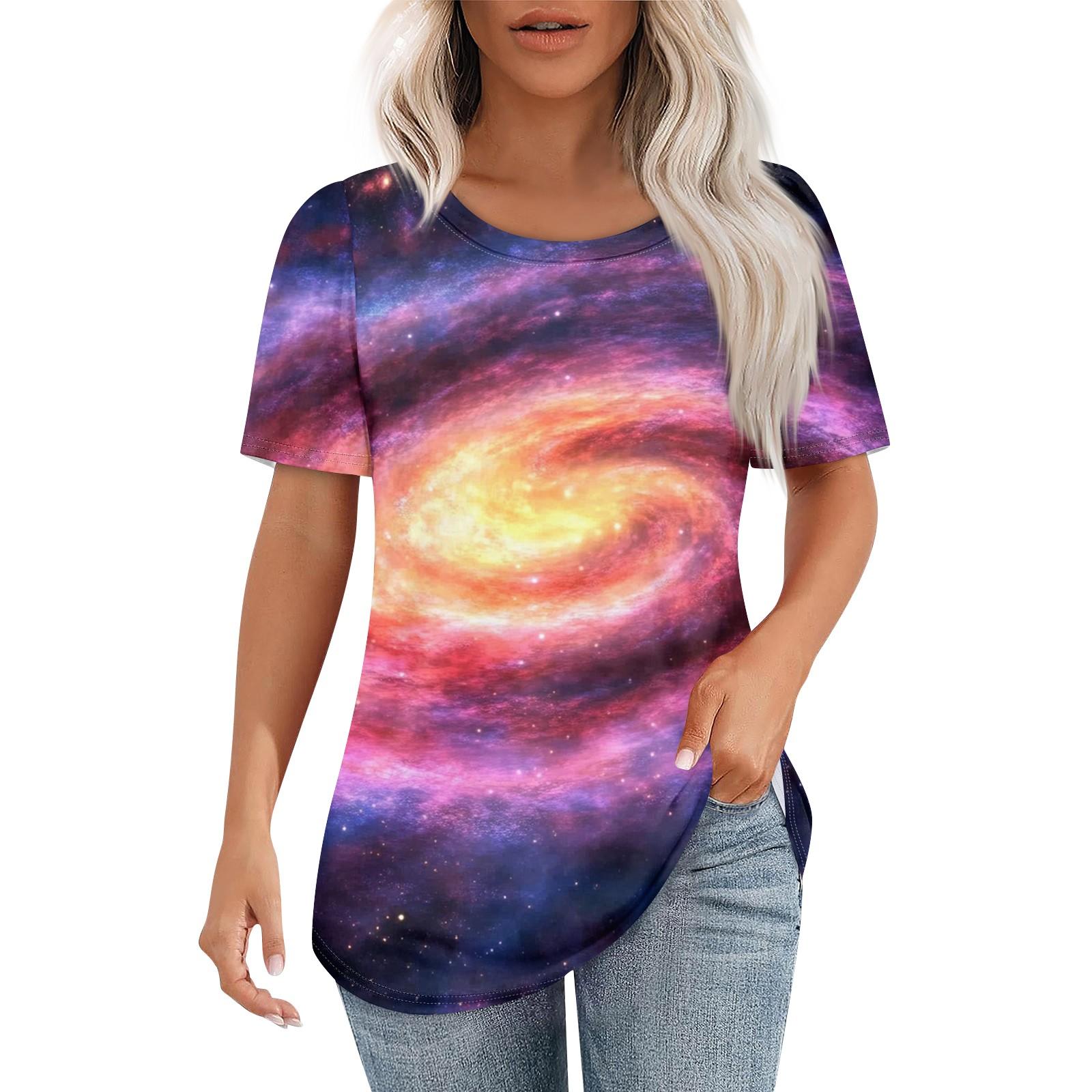 

Женская футболка с принтом неба, модная, повседневная, с круглым вырезом и коротким рукавом XL фиолетовый