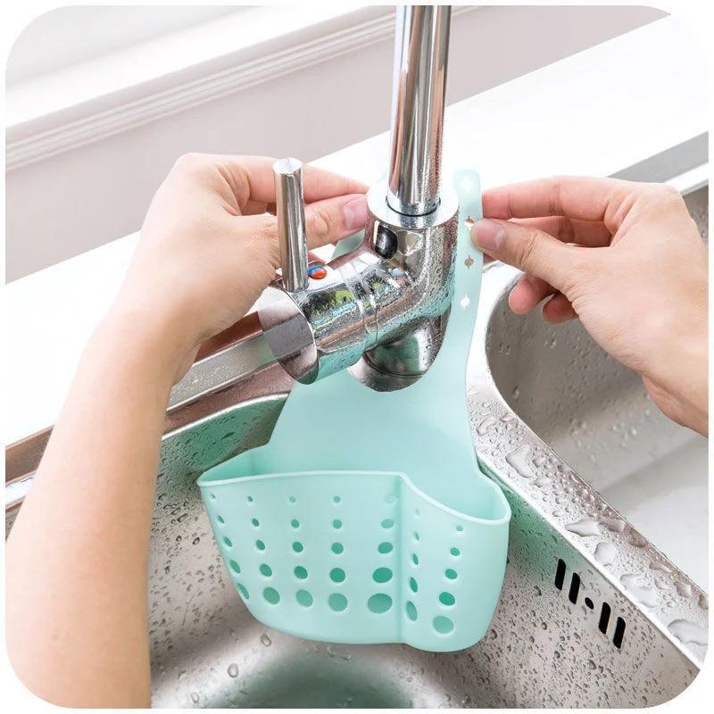 1/2/3pcs Home Storage Drain Basket Kitchen Sink Holder Adjustable Soap Sponge Shlf Hanging Drain Basket Bag Kitchen Accessories