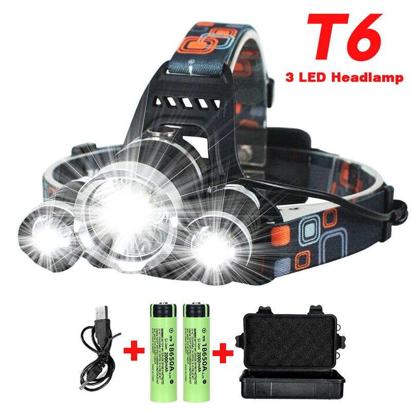 T6 Powerful Headlamp Rechargeable Led Headlight 90° Adjustable Torch Outdoor Fishing Hunting Camping Portable Flashlight Lantern