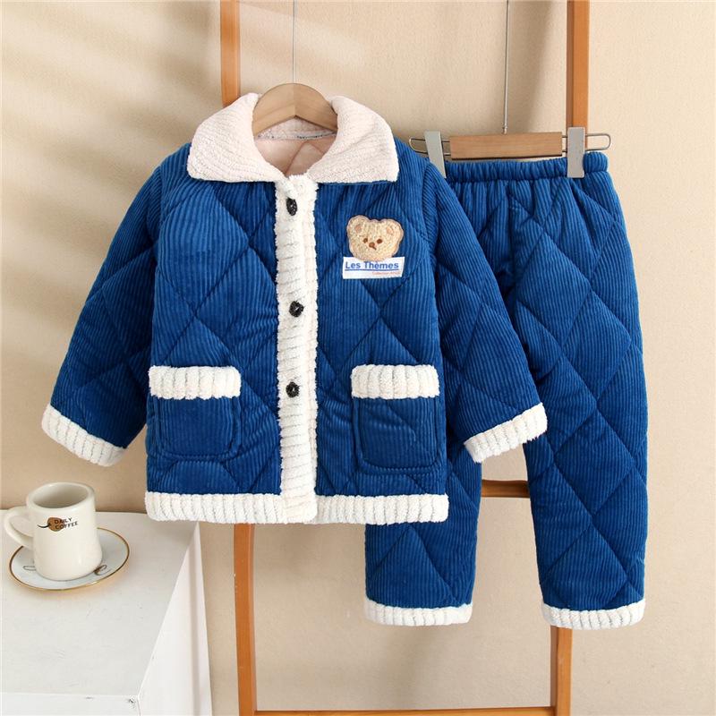 Nuovo stile: Pigiama Imbottito Invernale Spesso per Bambini e Bambine - Caldo Set Due Pezzi in Velluto