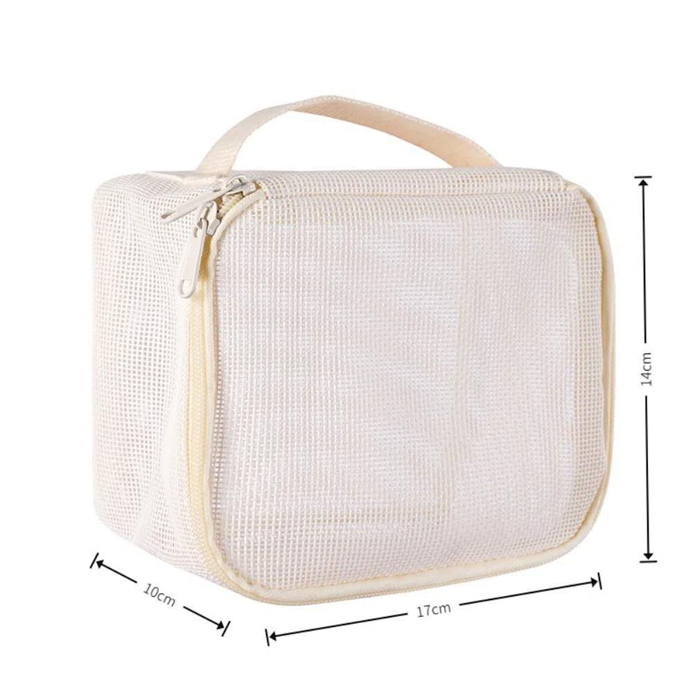 Portable Large Capacity Mesh Makeup Bag Solid Color Lightweight Cosmetic Organizer Bag Handheld Travel Makeup Pouch