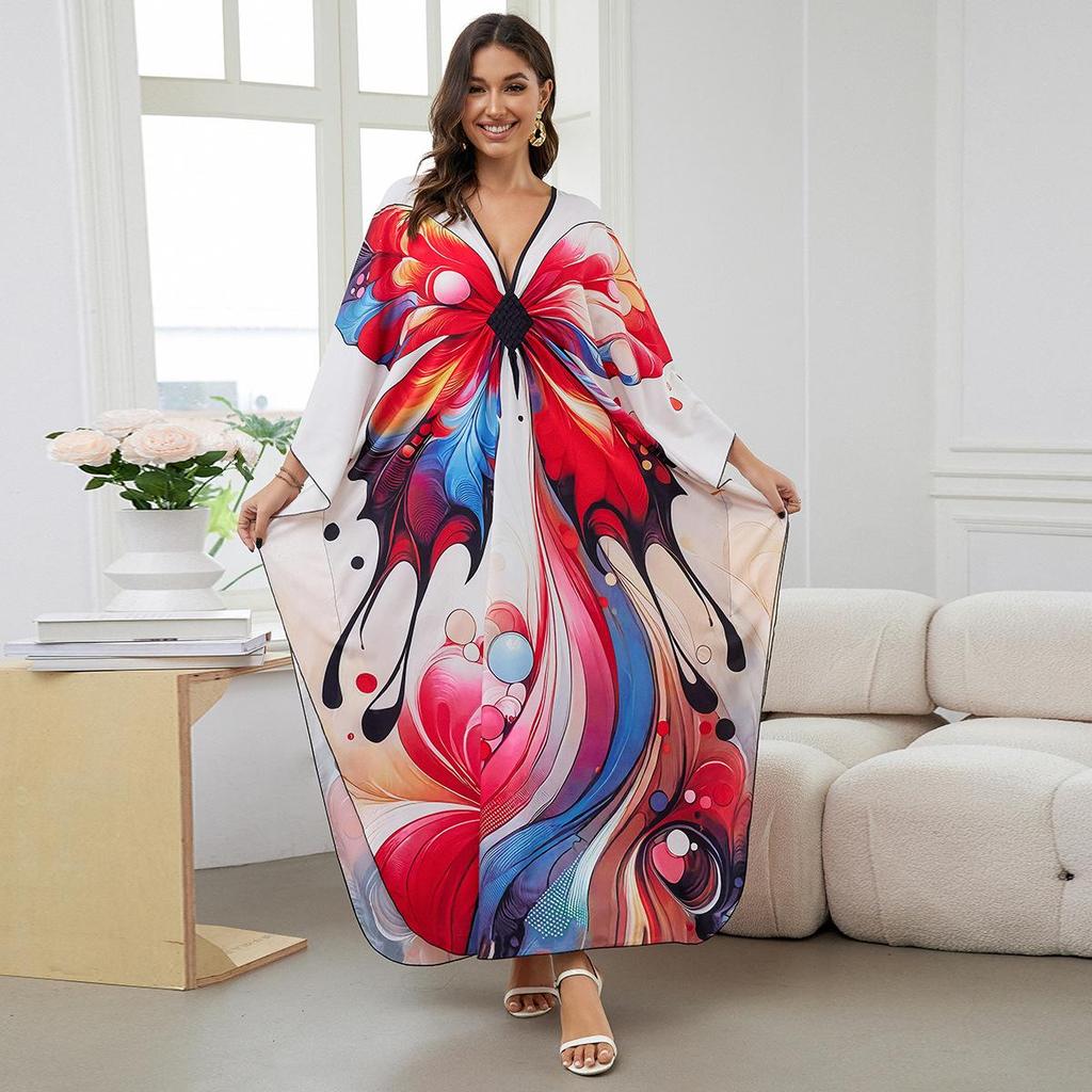 Beach Kaftans for Women Printed Maxi Dresses Cover Ups for Swimwear Summer Vacation Bathing Suits Factory Supply