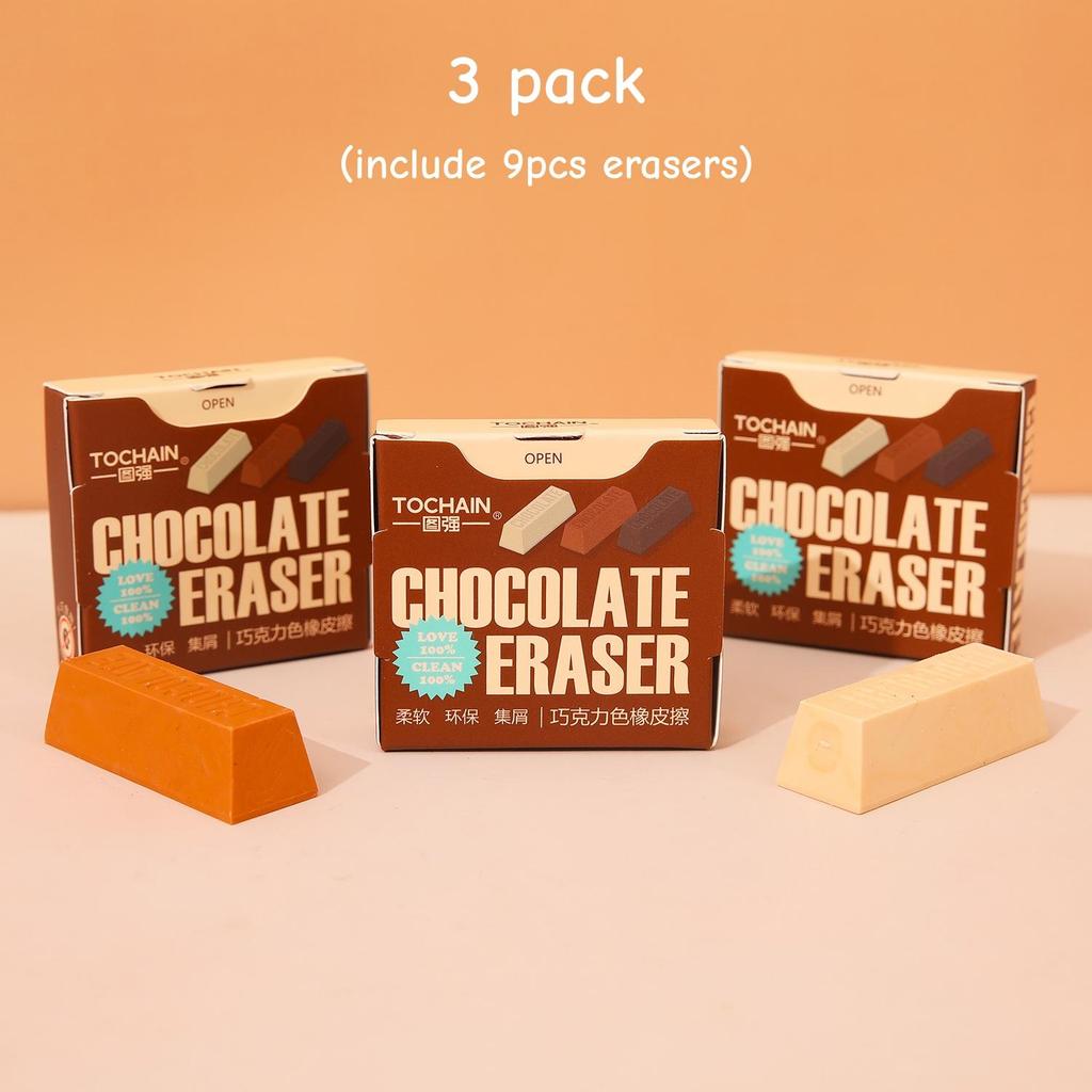 Mini Chocolate Stick Erasers 3pcs/pack Soft TPR Eraser Less Dust for Pencil Cleaning Stationery Office For Student