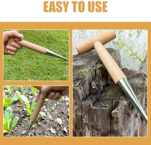 NUSITOU Ergonomic Garden Drill Wooden Handle Manual Soil Auger for Seedlings Garden Plants