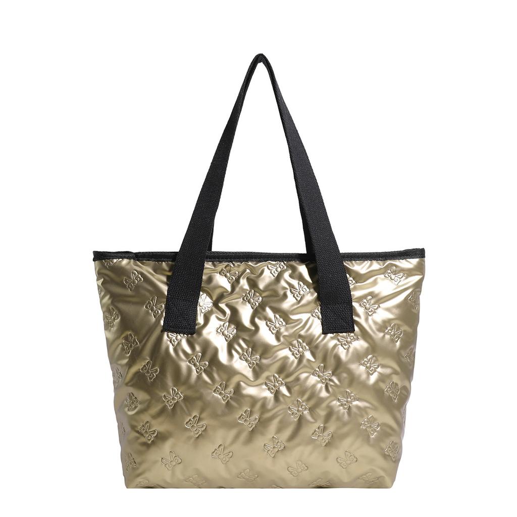 Korean handbag pleated premium ins style large capacity silver autumn and winter new shoulder bag tote bag