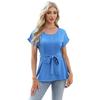 European and American Fashion Spring and Summer Casual Shirt Ruffled Round Neck Women's Short-sleeved Top