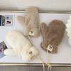 1 Pair Women Mittens Plush Fuzzy Full Finger Hanging Neck Rope Cartoon Bear Label Keep Warm Super Soft Autumn Winter Girls Gloves for Going Out