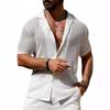 Mens Mesh Knit Short Sleeve Button Down Shirt Openwork Breathable Casual Summer Top