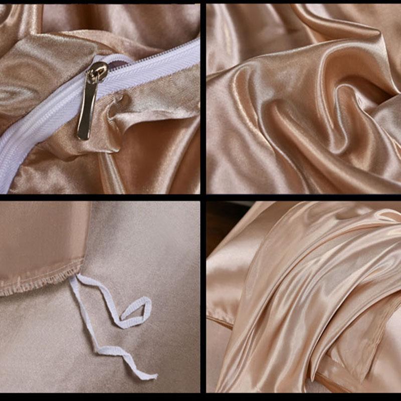 Satin Faux Silk Duvet Cover Set European and American Solid Skin-Friendly Quilt Cover Sleeping Naked Cozy Bedclothes No Sheets