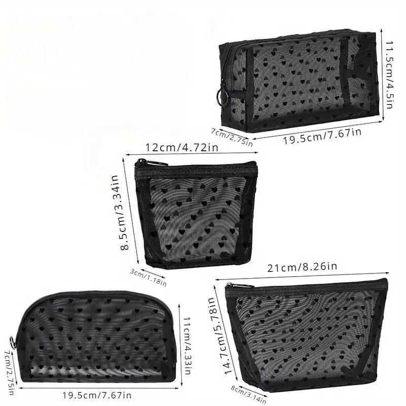 Nylon Mesh Zipper Cosmetic Bag Portable Travel Organizer Small Large Black Transparent Toiletry Pouch Makeup Storage Bags