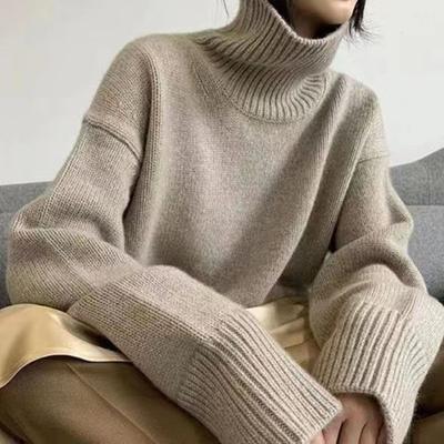 New Harajuku Winter Elegant Warm Pullover High Street Vintage Thickened Soft Loose Tops Turtleneck Knitted Sweater Women