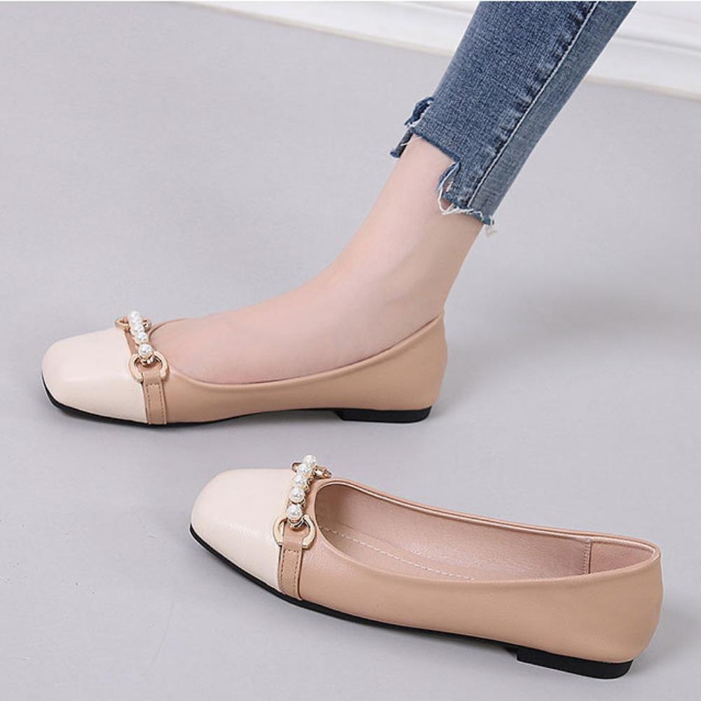 Fashion Flats Women Shoes Super Big Size 44 Square Toe Flat Shoes 2024 Spring Autumn New Versatile Light Cut Color Women's Shoes Slip-On