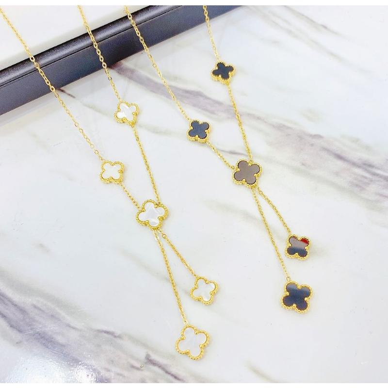 Titanová ocel zlatá Čtyřlístek oboustranný střapec řetízek ozdoba ženské klíční kosti, nejlepší dárek pro přítelkyni