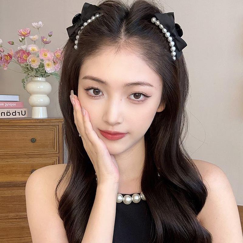 1Pcs Bow Pearl Small Hair Claw Clips Girls Black Ponytail Holder Barrettes Hair Accessories