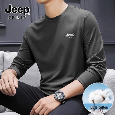 JEEP SPIRIT Men's Cotton Long Sleeve Round Neck T-Shirt