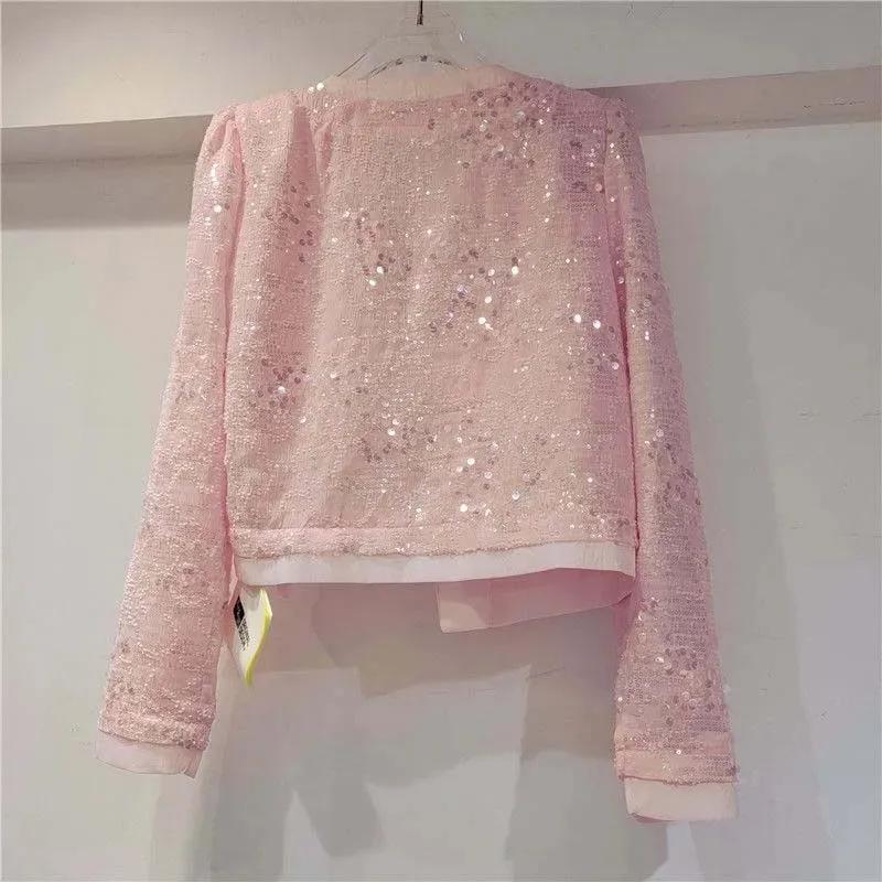 Women's Cardigan Splicing Sequin Jacket Outerwear Spring Female Long Sleeved Stylish Socialite Versatile Slim Jacket