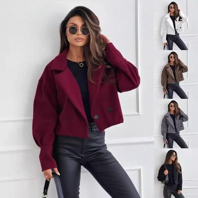 Women's Casual Cardigan Jacket Lapel Collar Stylish Women's Fall Winter Coat Short Turn-down for Daily Outwear Solid Color Loose Fit But