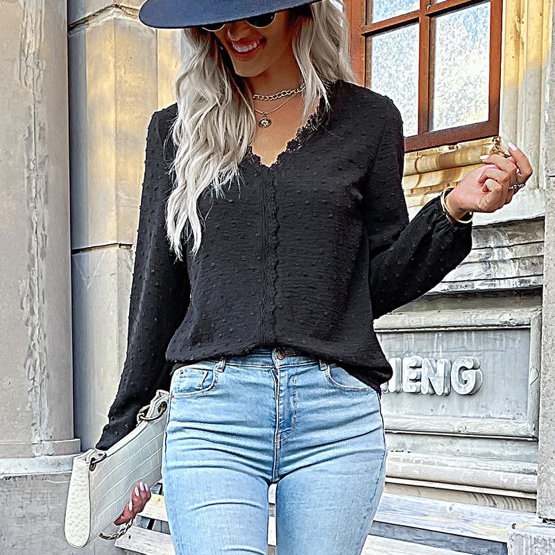 YYFS Women's Fashion Casual Summer Spring Solid Color Print Long Sleeve V-Neck Blouses & Shirts