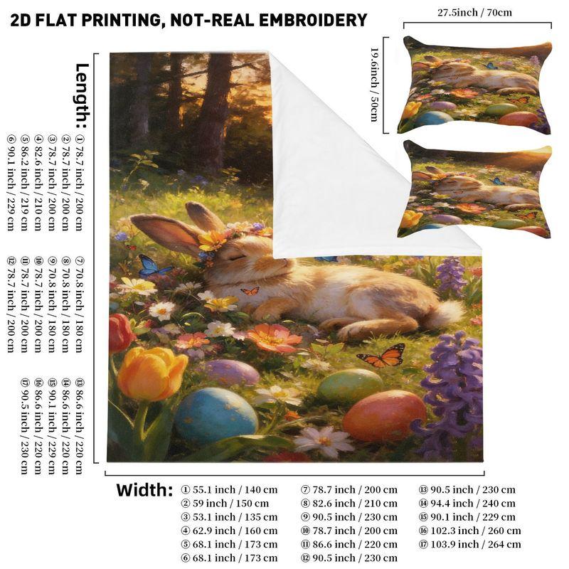 Bedding Pillowcase Quilt Cover 3-Piece Rabbit,Wreath,Easter Egg Pattern,Easter Decoration 140cmx200cm