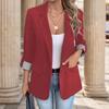 Womens Slim Fit Casual Blazer With Roll-Up 3/4 Sleeve Single Button Notched Lapel Solid Color Office Wear