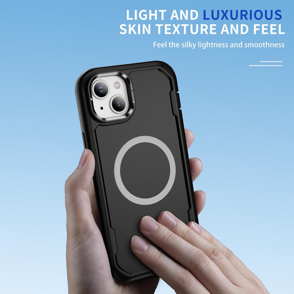 For iPhone 14/13 Case Compatible with MagSafe Lens Frame Kickstand TPU + PC Shockproof Phone Cover