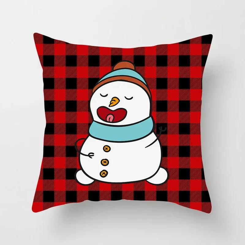 Christmas Decoration Black and Red Checkered Printed Cushion Cover for Home Living Room Sofa  Pillowcase 45 * 45cm