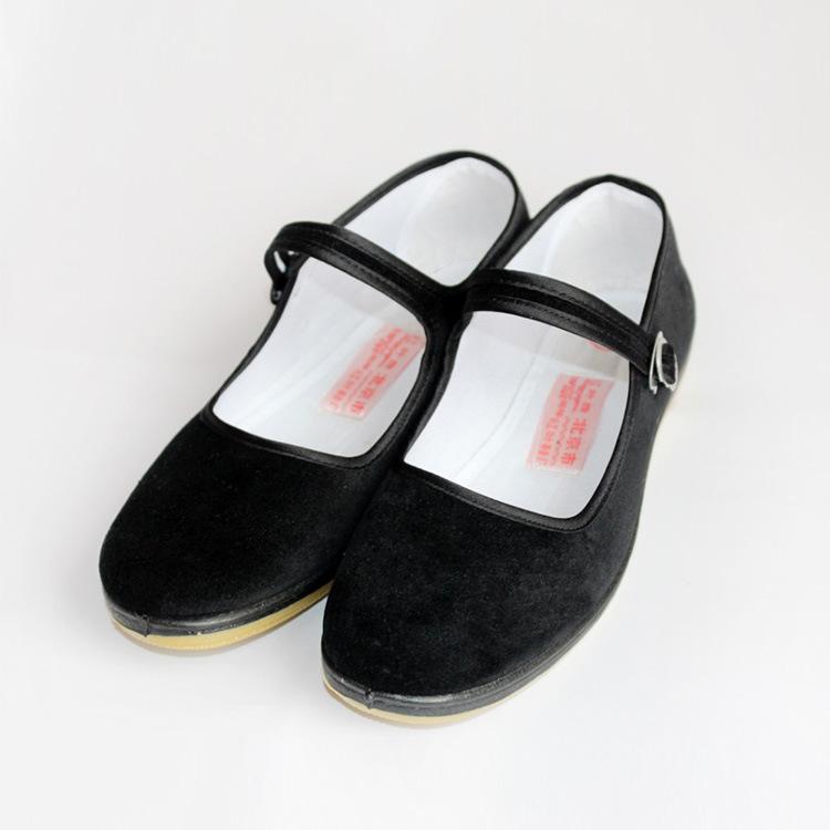 Old Beijing cloth shoes women's work shoes flat non-slip soft sole comfortable belt women's cloth shoes black hotel flats