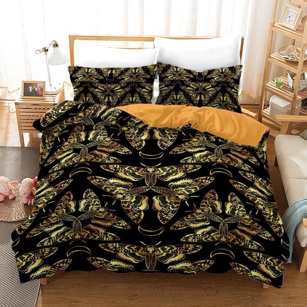 Death Moth Crow Duvet Cover Set Queen Size Phase Space Comforter Cover for Boys Abstract Exotic Aesthetic Bedding Set Dark Art