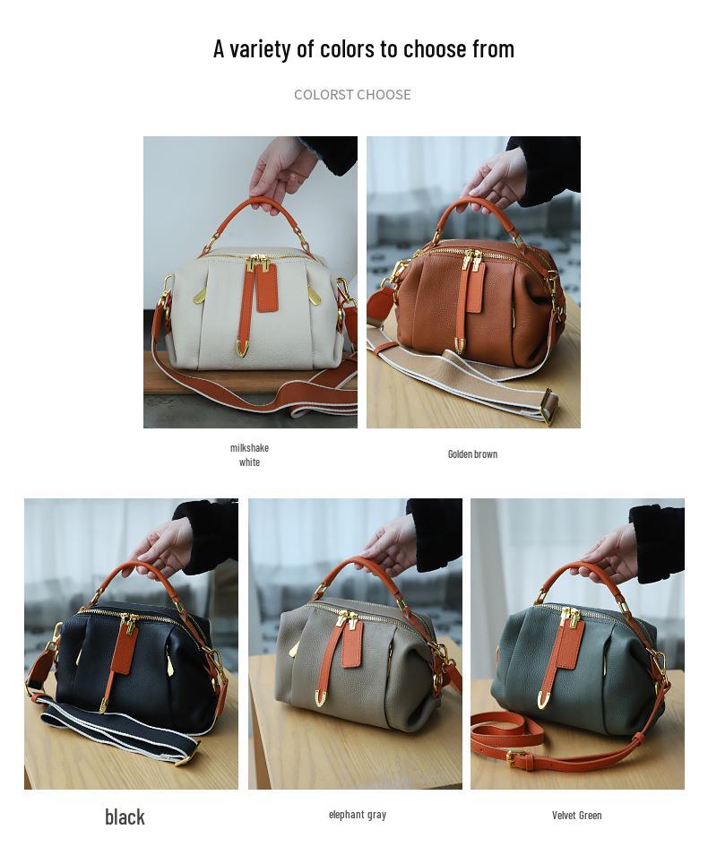 Damen Echtleder Boston Tasche – Stilvolle Farbblock Crossbody Handtasche & Tote