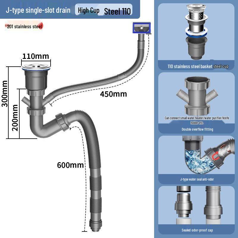 Huinizi Kitchen Sink Anti-odor Drain Pipe Set
