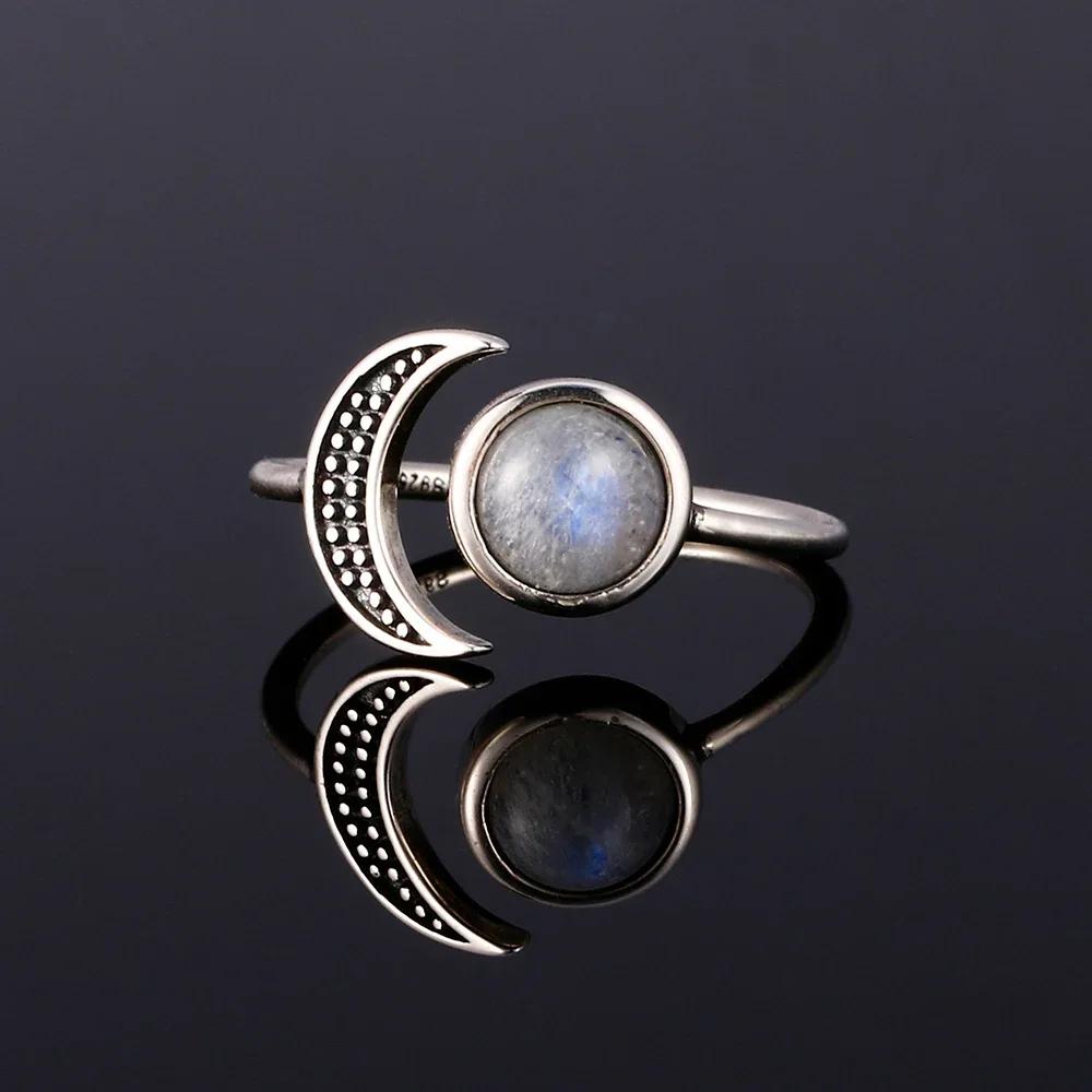 Vintage 925 Sterling Silver Natural Moonstone Rings Bohemia Oval Shape Retro Ring Gifts Fine Jewelry for Women Men