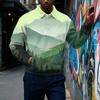 Men's Retro Corduroy Long Sleeve Printed Button-Front Top with Collar and Pocket Casual Shirt