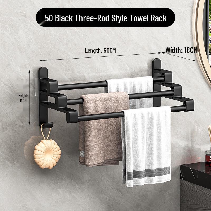 Punch-Free Multi-Bar Bathroom Towel Rack and Hanger Shelf