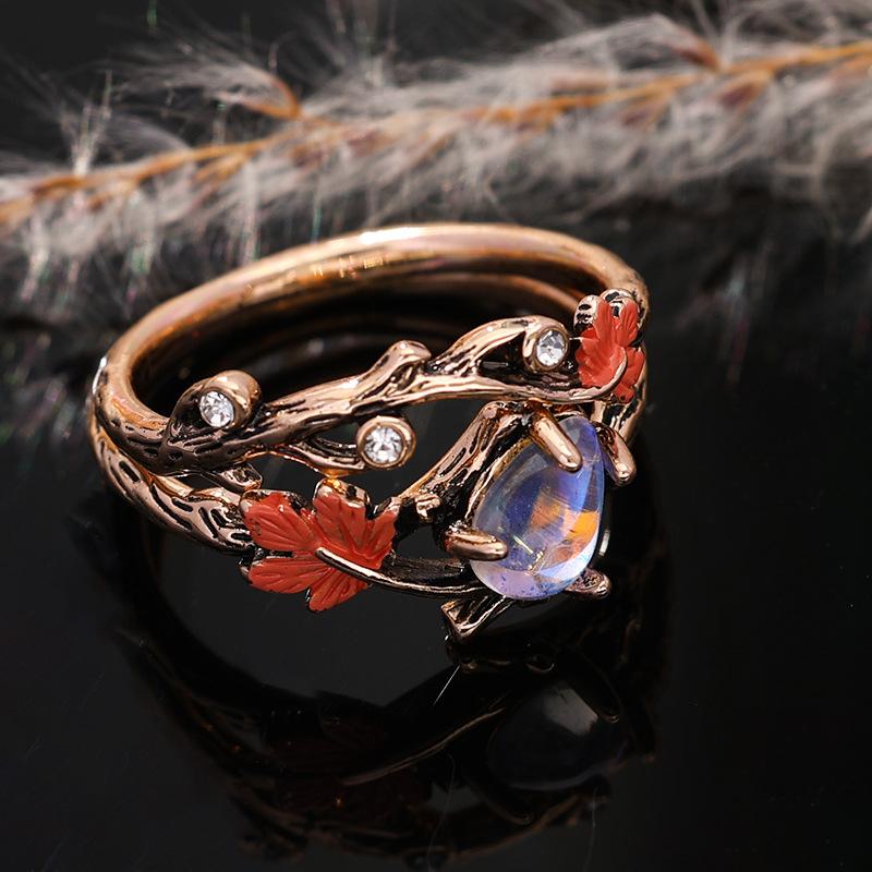 Vintage Gull Gren Lønneblad Ring Premium Kjærlighetsdag Gave Ring Ring Dame Nisjedesign