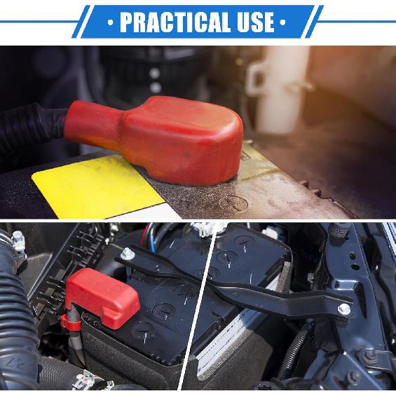 1 Pair Battery Terminal Insulation Covers, 10mm 0.39" Car Battery Post Cap Universal for Motorcycle Truck Marine Durable PVC Red Black