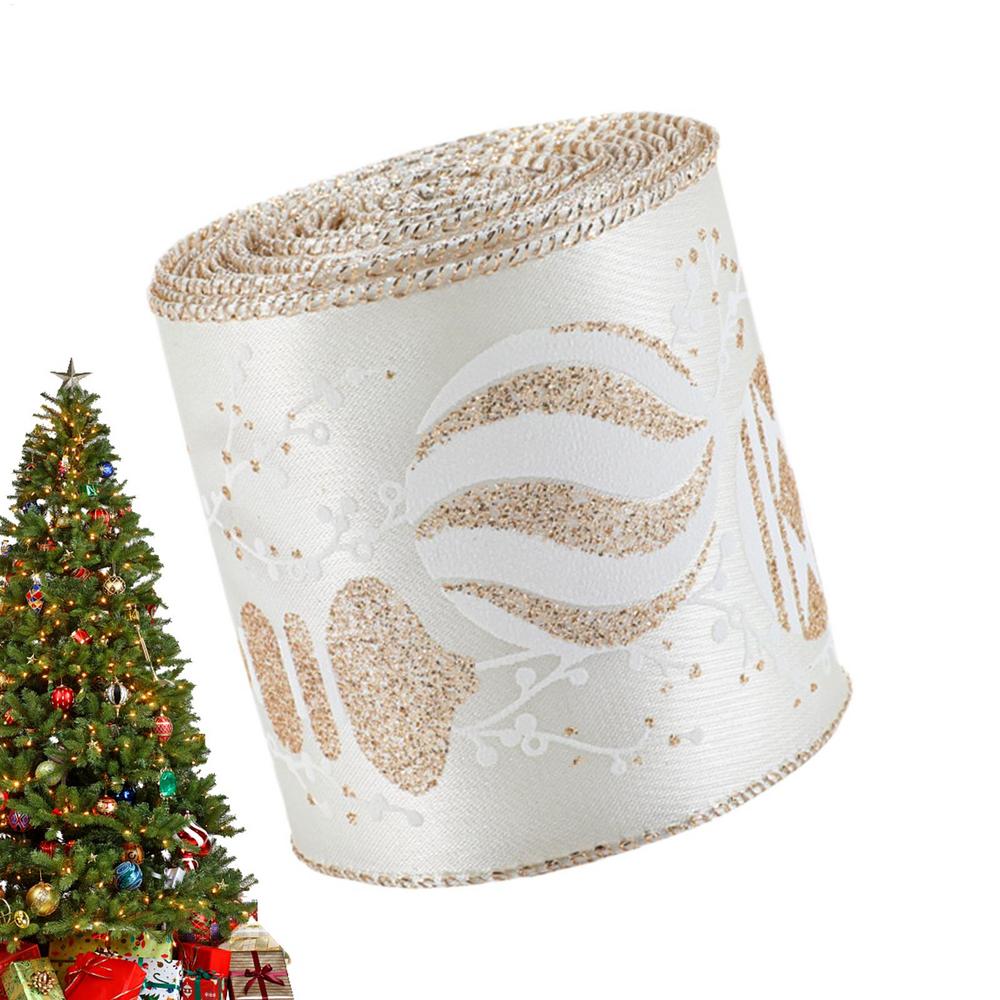 Christmas Ribbon For Crafts 6.5 Ft Webbing Strap Champagne Color Wreath Ribbon For Holiday Wrap Present Tree Decor Bow Wreath